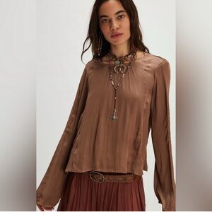 Free People Brown Satin Blouse